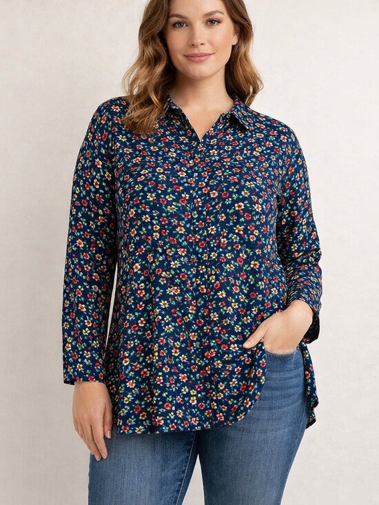 Lands' End Tops - Lands' End women's floral-print tunic Button Up Size 2X 20W-22W